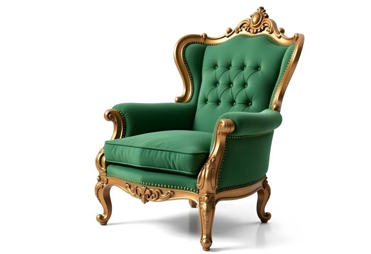 Luxurious Antique Green Armchair on a White Isolated Background